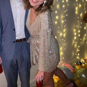 Princess Polly Silver sequin dress size 6